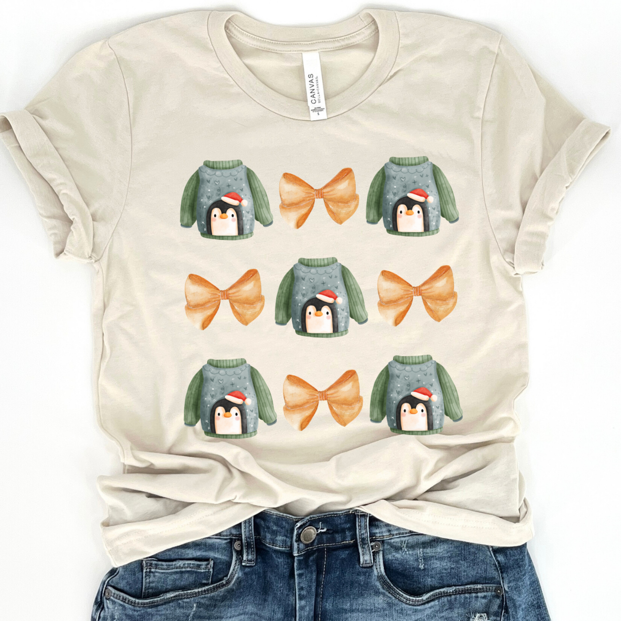 Christmas penguin coquette t-shirt, Women's funny holiday top