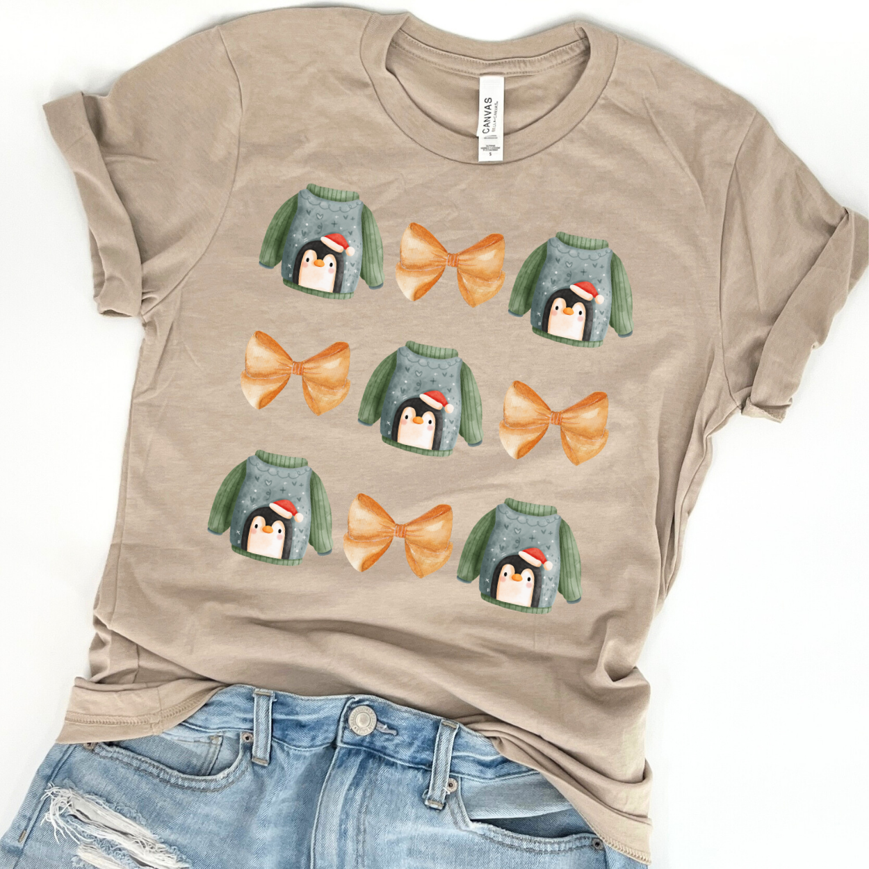 Christmas penguin coquette t-shirt, Women's funny holiday top