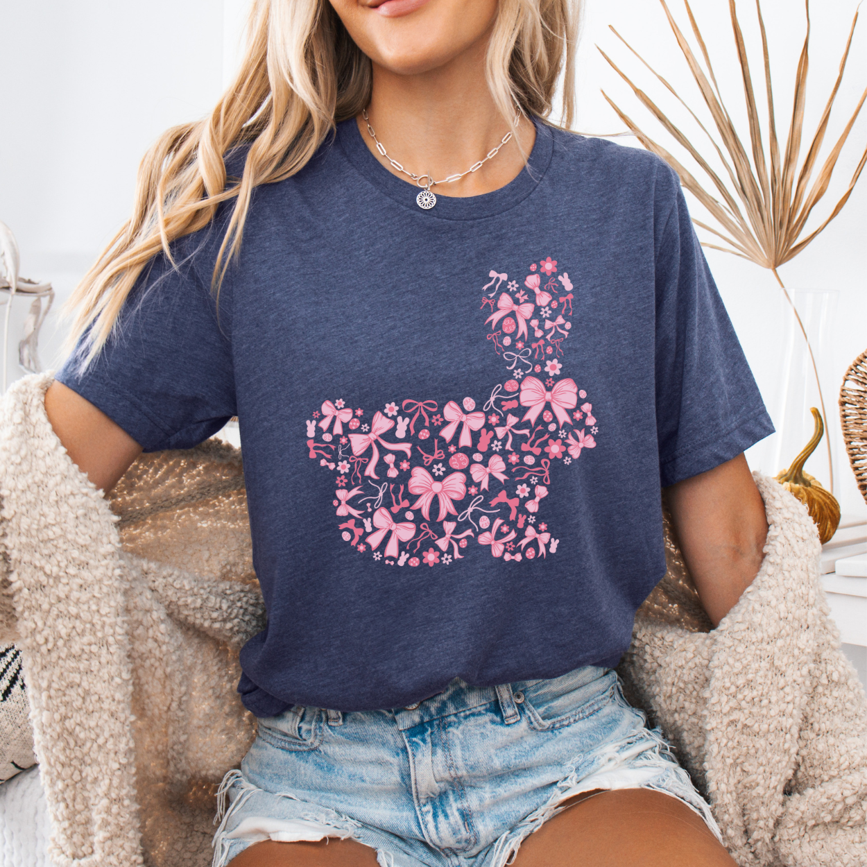 Pink Easter bunny bows graphic t-shirt