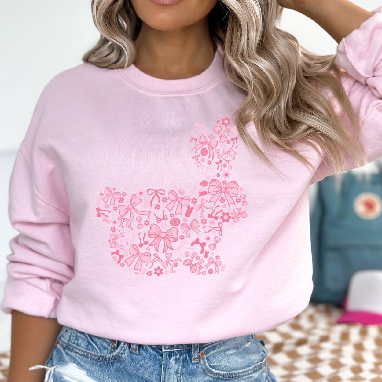 Pretty pink Easter bunny made of bows graphic sweatshirt