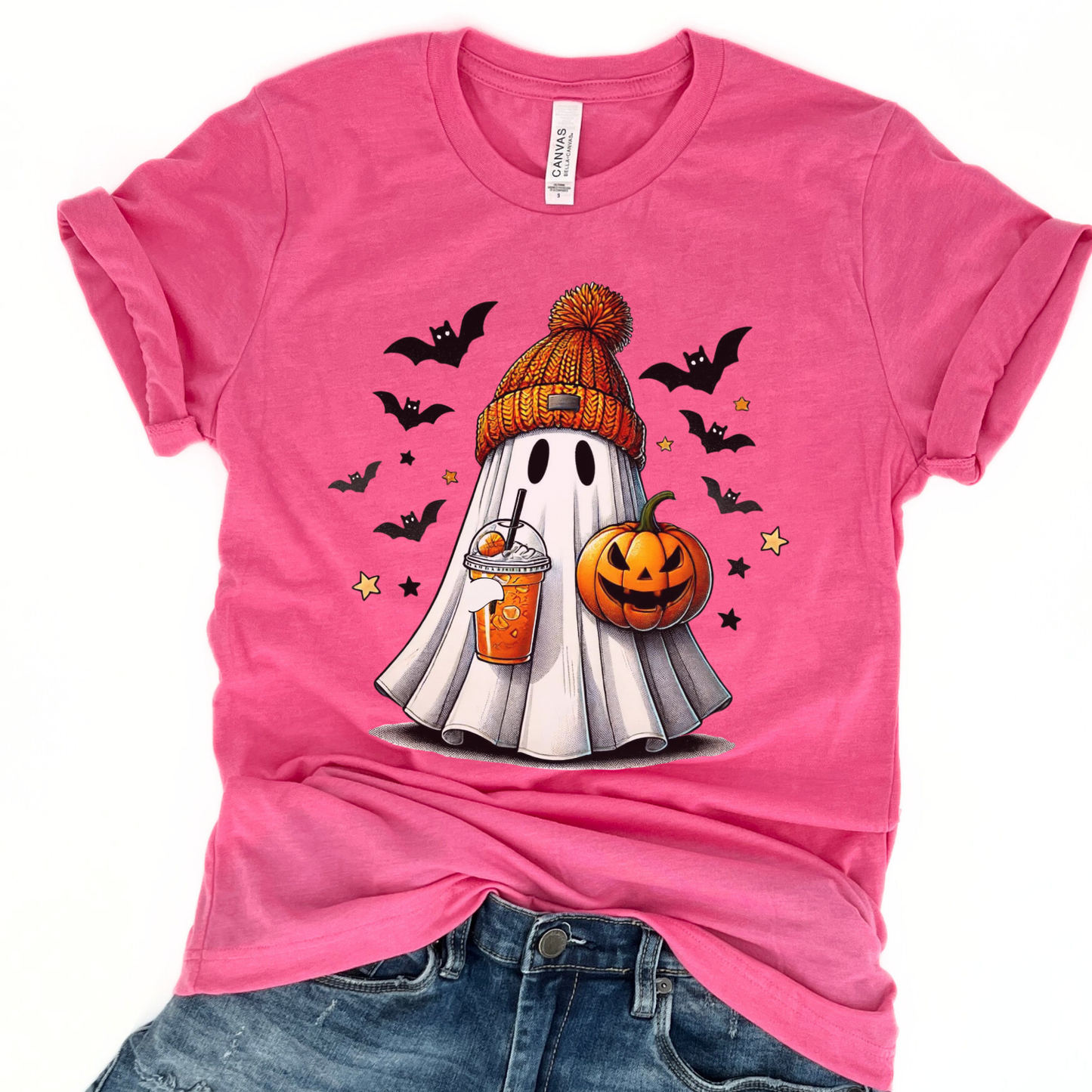 Ghost with a pumpkin spice latte Halloween t-shirt