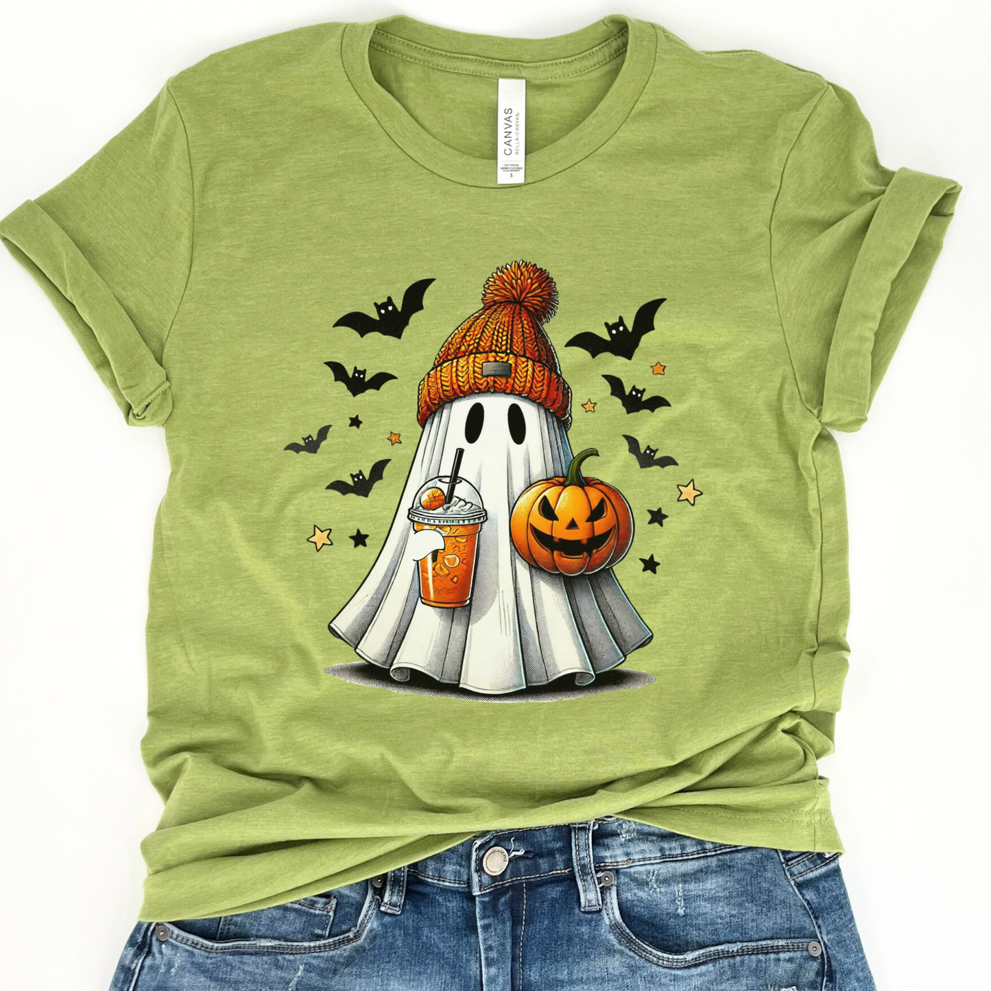 Ghost with a pumpkin spice latte Halloween t-shirt