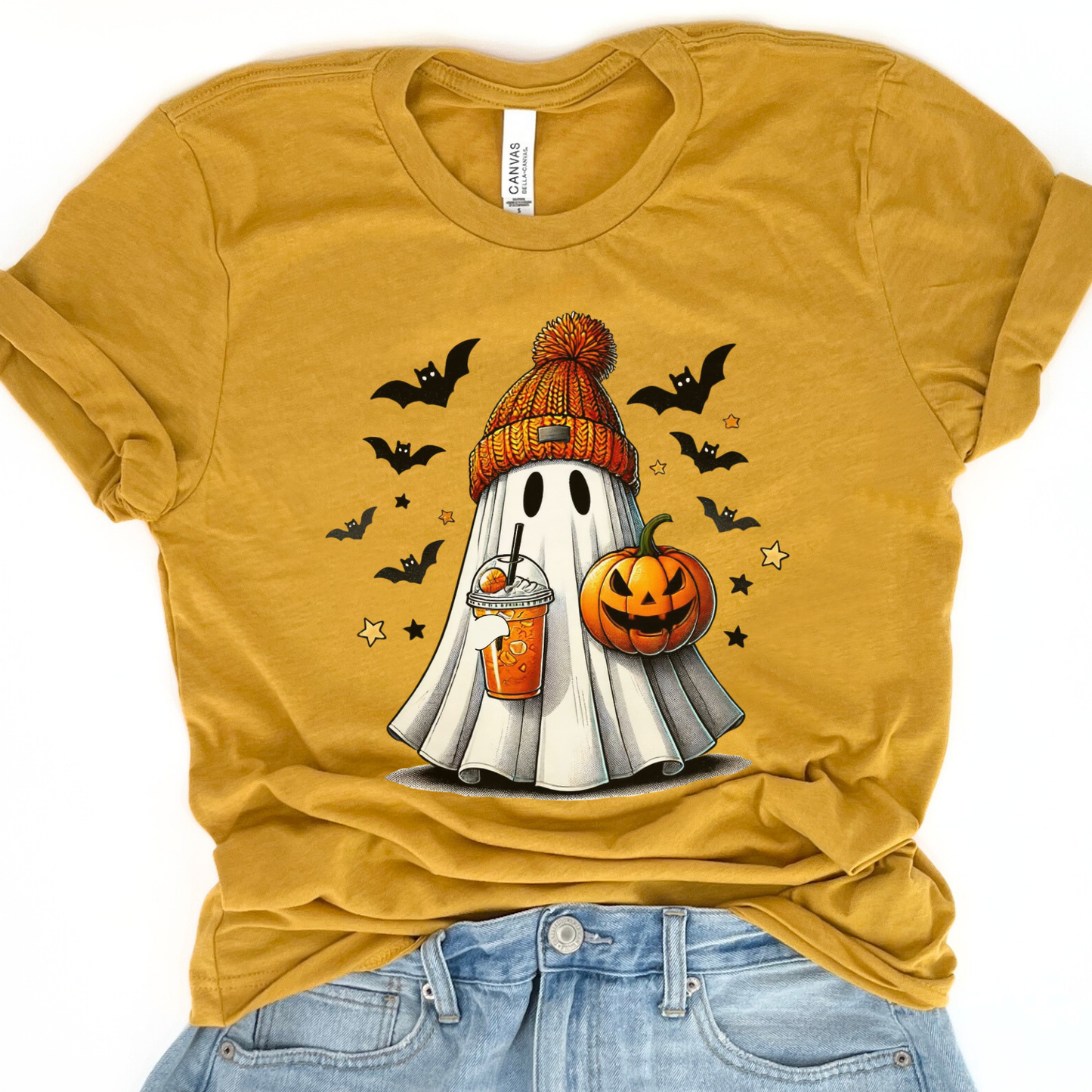 Ghost with a pumpkin spice latte Halloween t-shirt