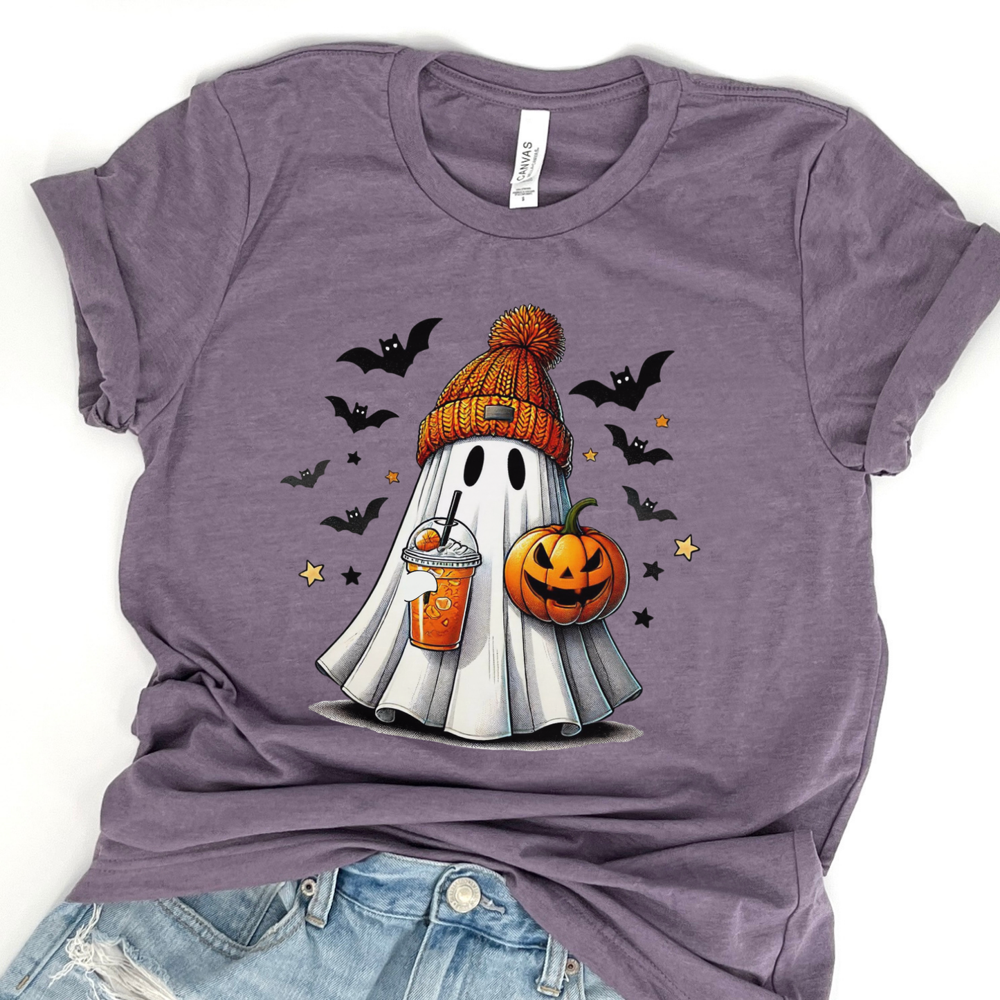 Ghost with a pumpkin spice latte Halloween t-shirt