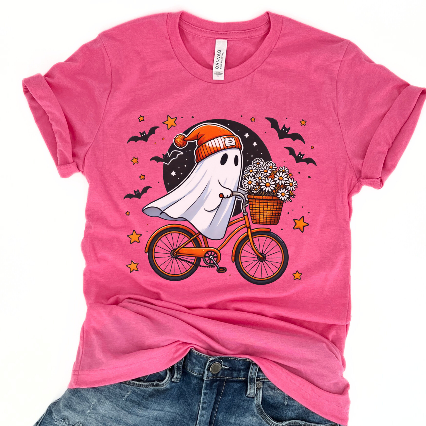 Ghost riding a bicycle Halloween t-shirt