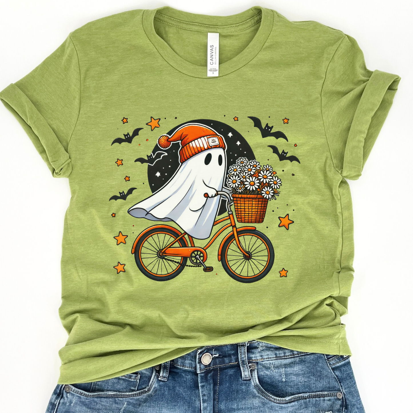 Ghost riding a bicycle Halloween t-shirt