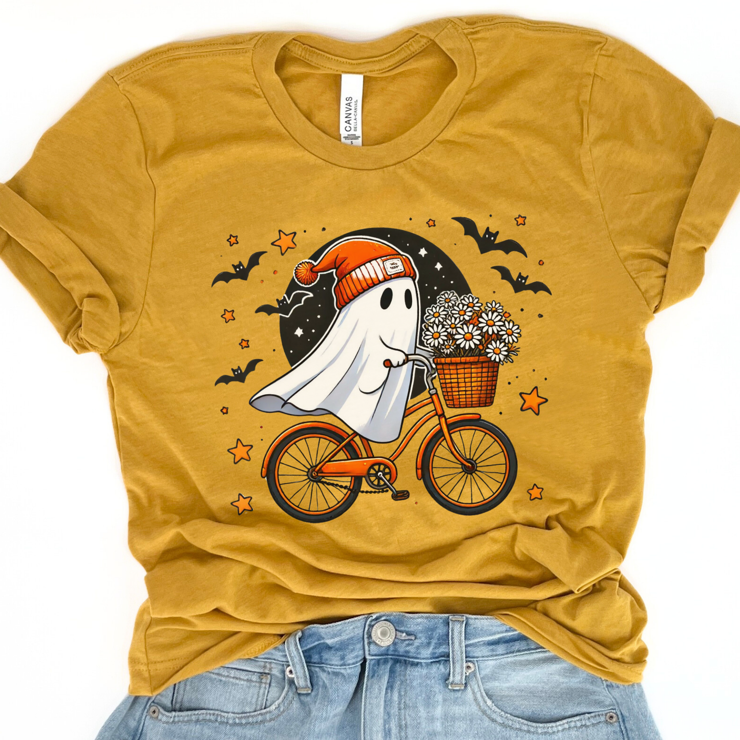 Ghost riding a bicycle Halloween t-shirt