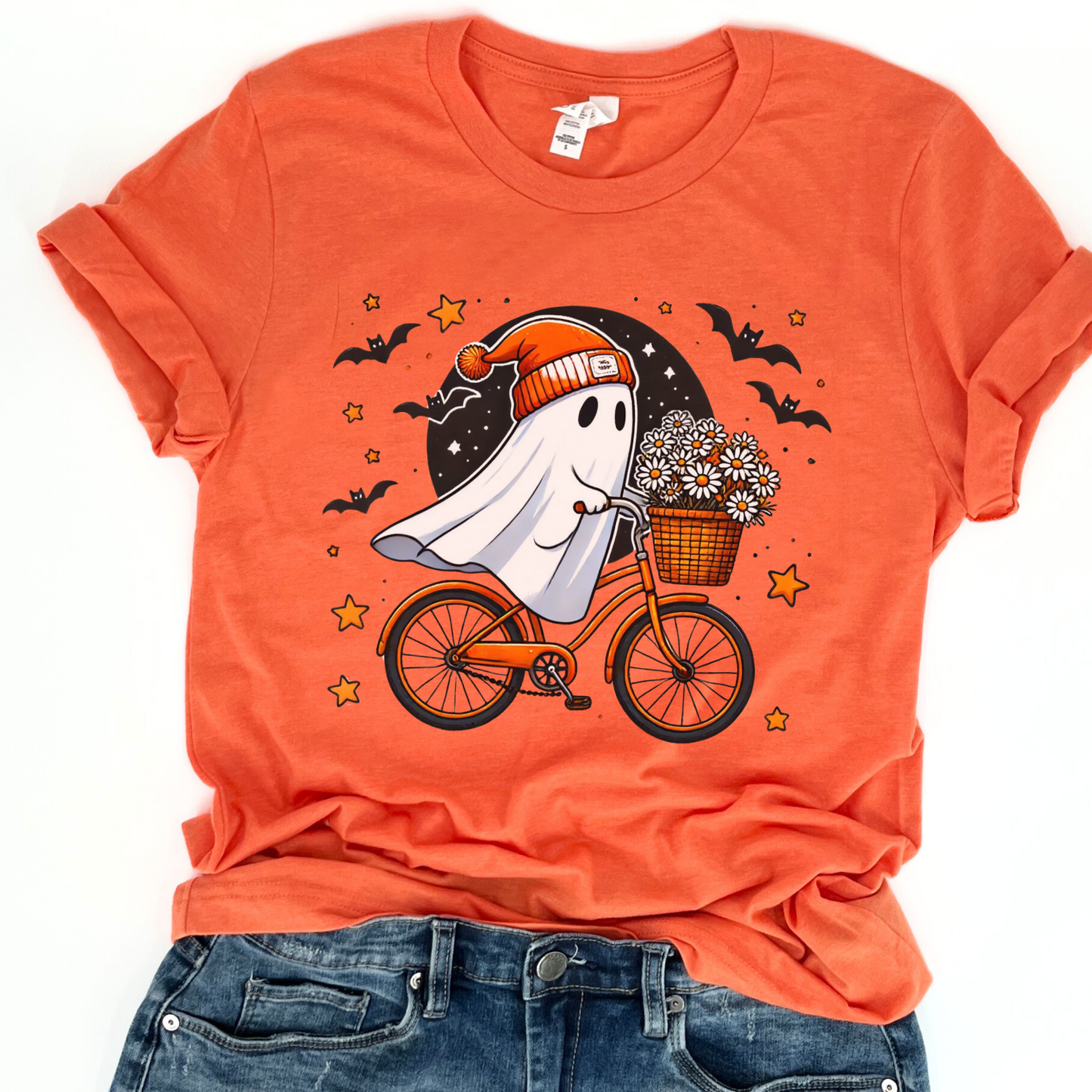 Ghost riding a bicycle Halloween t-shirt