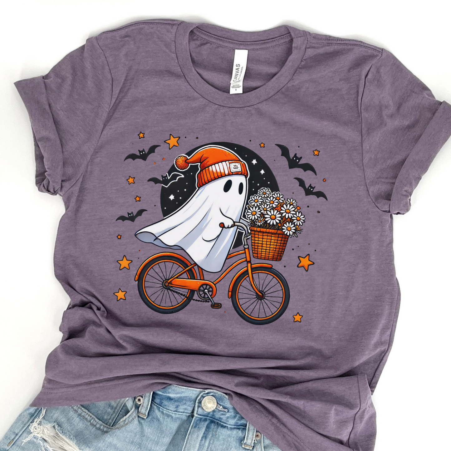 Ghost riding a bicycle Halloween t-shirt