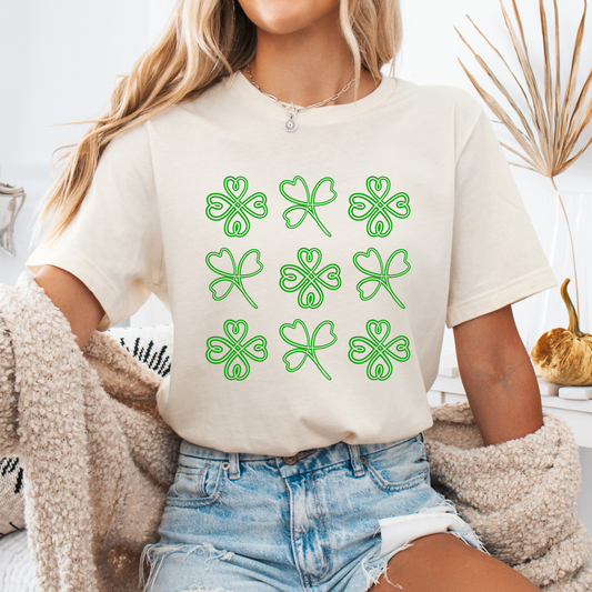 St. Patrick's Day green four leaf clover coquette graphic t-shirt