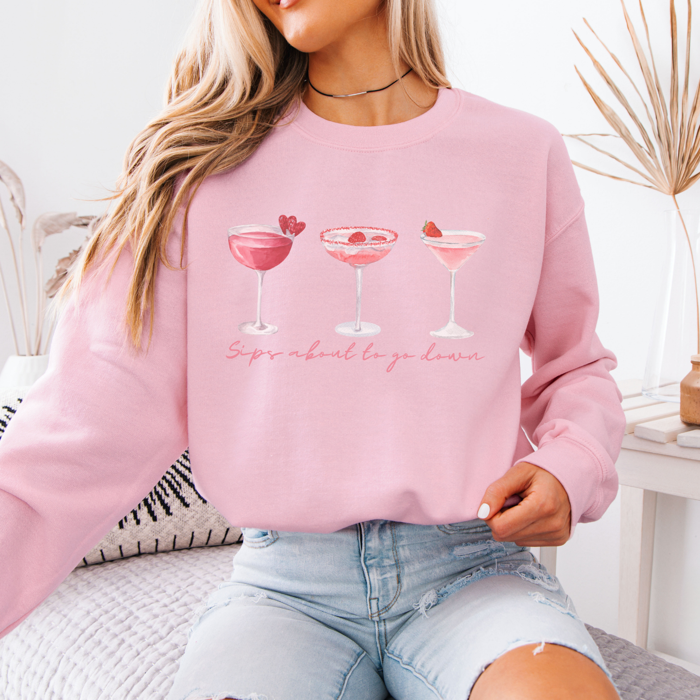 Sips about to go down Valentine's Day cocktail crewneck