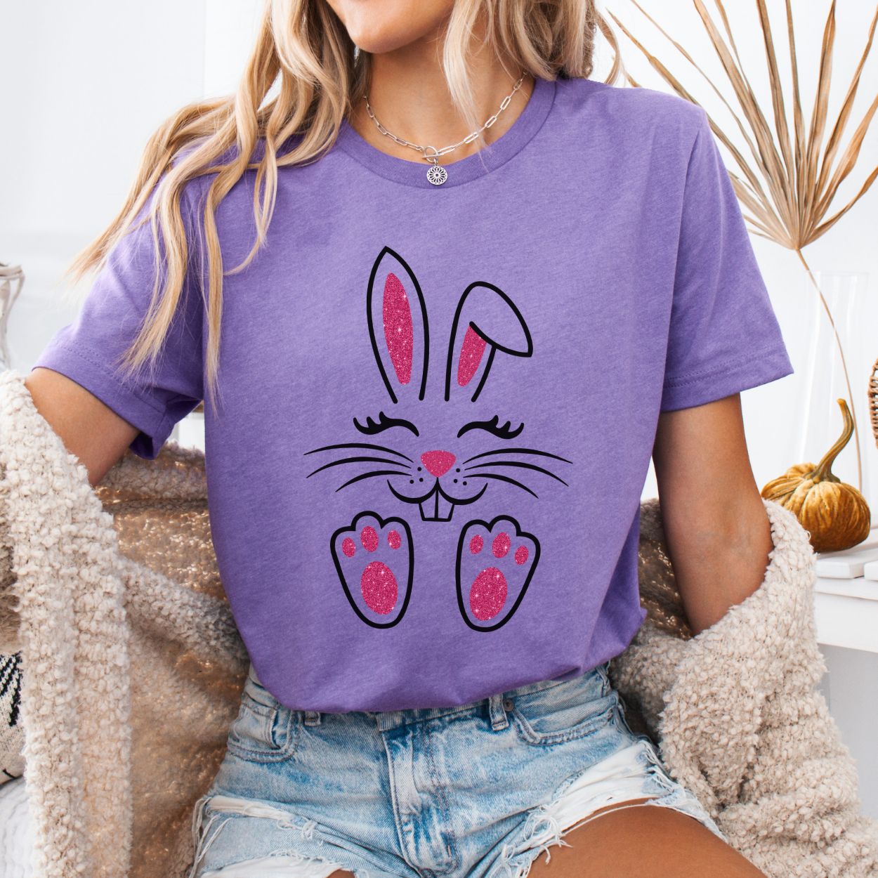 Faux glitter cute Easter bunny graphic t-shirt