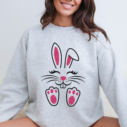 Easter bunny graphic sweatshirt, faux pink glitter