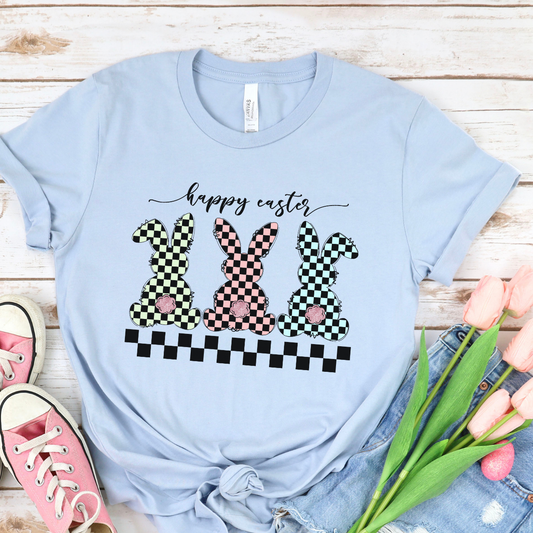 Black white checkered Easter bunny women's graphic t-shirt