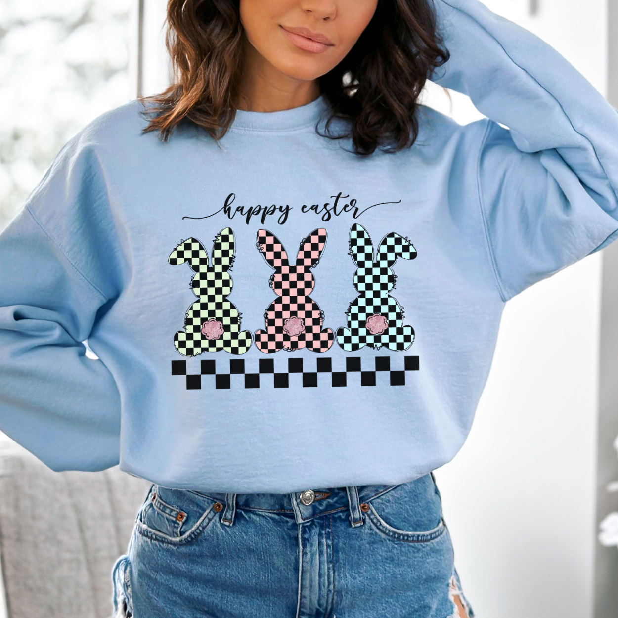 Checkered Easter bunny graphic sweatshirt