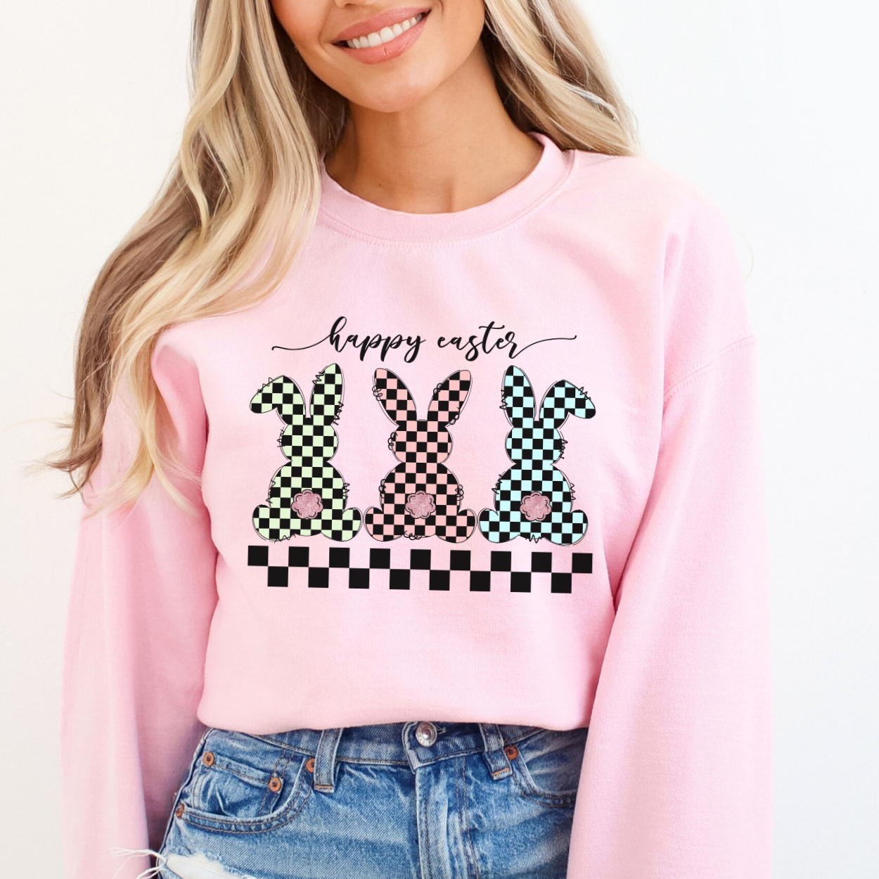 Checkered Easter bunny graphic sweatshirt