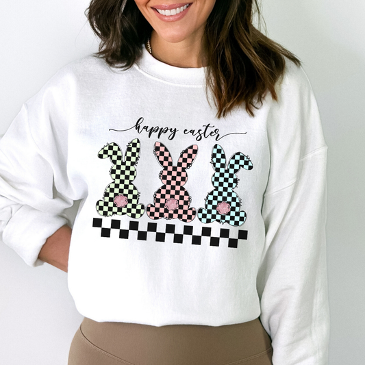 Checkered Easter bunny graphic sweatshirt