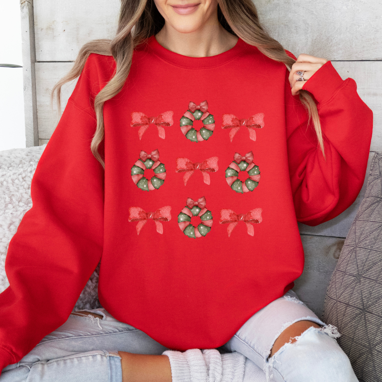 Christmas wreaths coquette sweatshirt