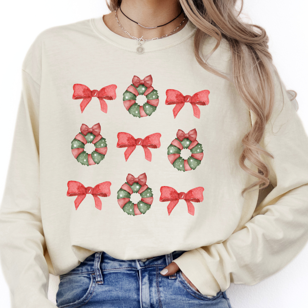 Christmas wreaths coquette sweatshirt