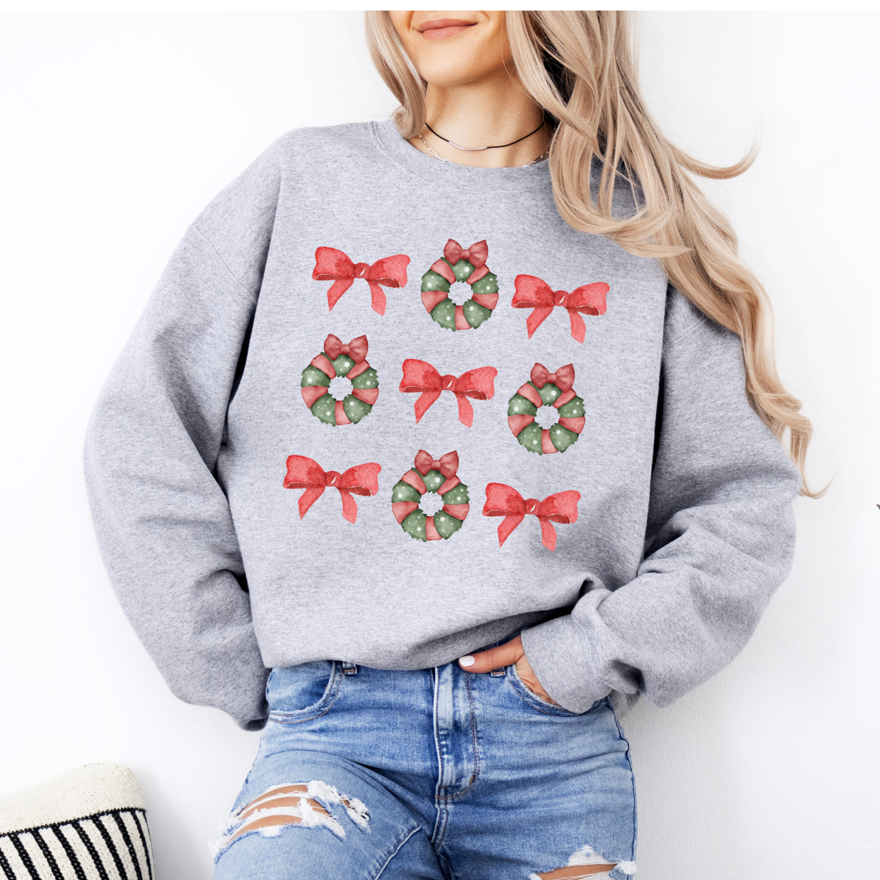 Christmas wreaths coquette sweatshirt